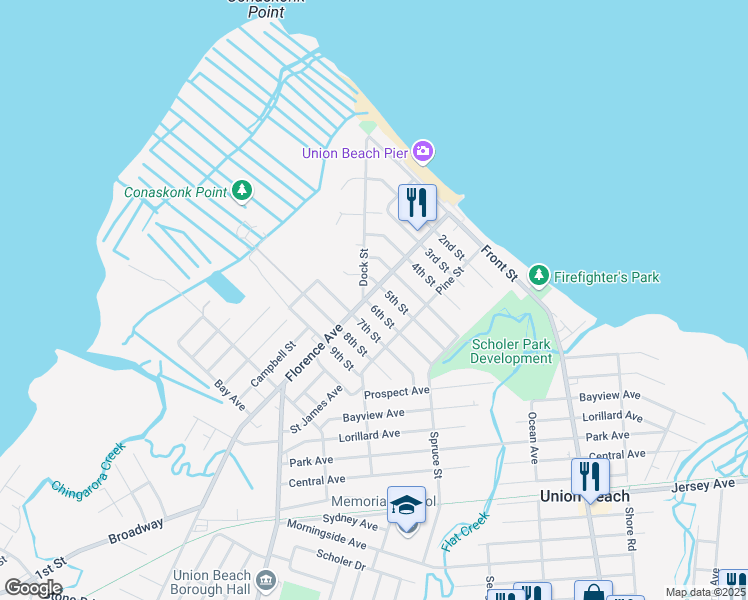 map of restaurants, bars, coffee shops, grocery stores, and more near 610 Florence Avenue in Union Beach