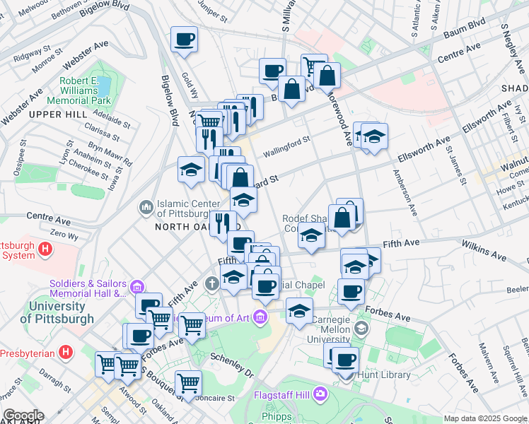 map of restaurants, bars, coffee shops, grocery stores, and more near 540 North Neville Street in Pittsburgh
