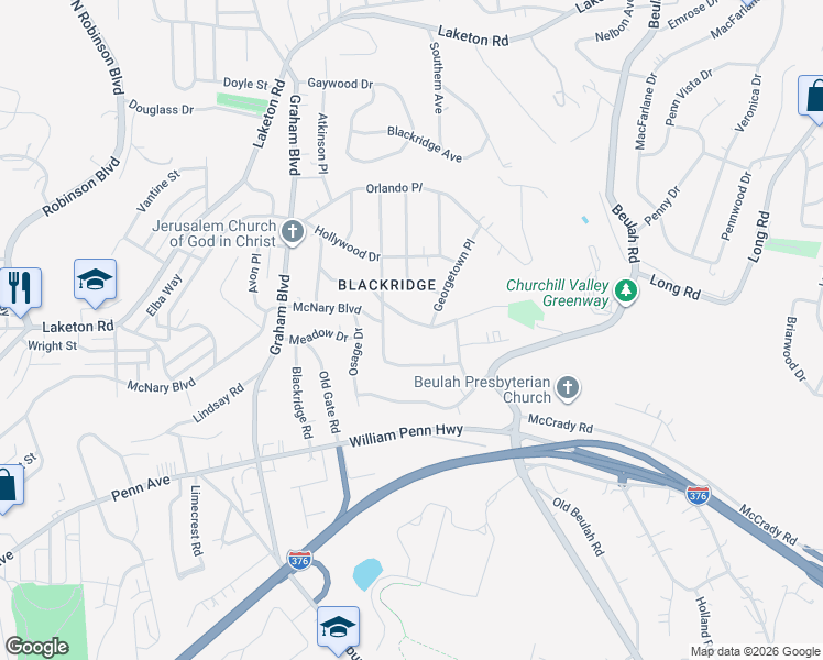 map of restaurants, bars, coffee shops, grocery stores, and more near 2412 Collins Rd in Pittsburgh