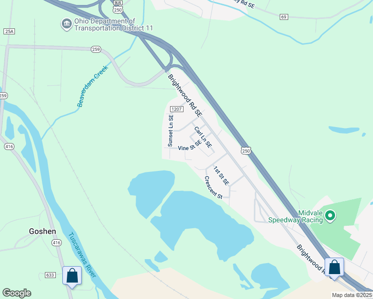 map of restaurants, bars, coffee shops, grocery stores, and more near 3243 Vine Street Southeast in New Philadelphia
