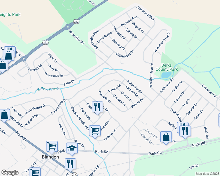 map of restaurants, bars, coffee shops, grocery stores, and more near 510 Venice Drive in Blandon