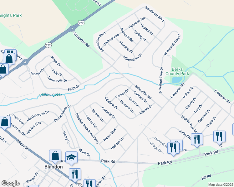 map of restaurants, bars, coffee shops, grocery stores, and more near 510 Venice Drive in Blandon