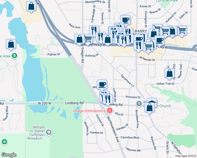 map of restaurants, bars, coffee shops, grocery stores, and more near 606 Trace 6 in West Lafayette