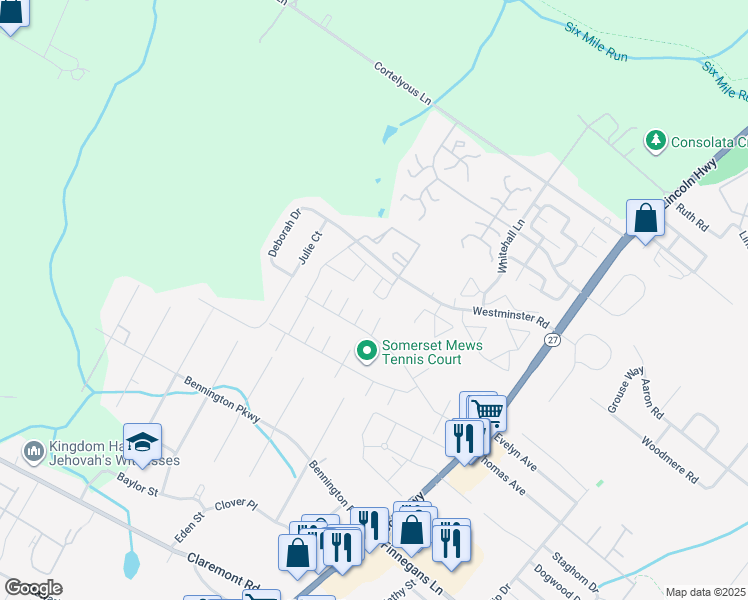 map of restaurants, bars, coffee shops, grocery stores, and more near 26 Reler Lane in Franklin Township