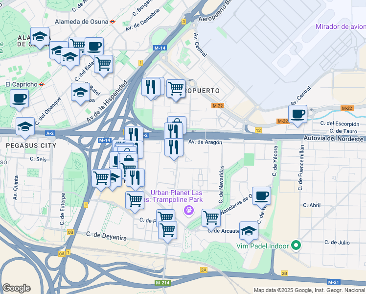 map of restaurants, bars, coffee shops, grocery stores, and more near 1 Calle de Campezo in Madrid