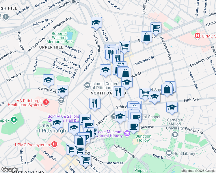 map of restaurants, bars, coffee shops, grocery stores, and more near 220 North Bellefield Avenue in Pittsburgh