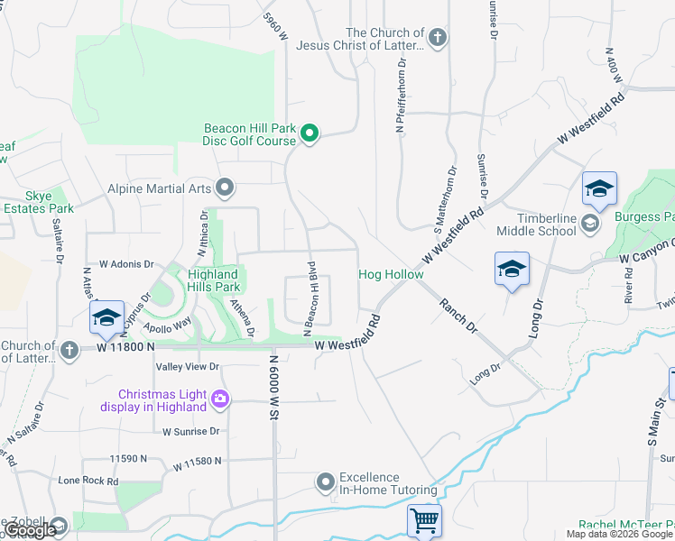 map of restaurants, bars, coffee shops, grocery stores, and more near 11952 North 5880 West in Highland