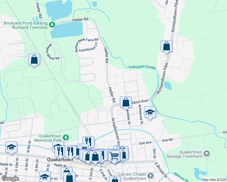 map of restaurants, bars, coffee shops, grocery stores, and more near 205 Lancaster Court in Quakertown