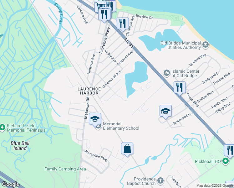 map of restaurants, bars, coffee shops, grocery stores, and more near 895 Grove Avenue in South Amboy