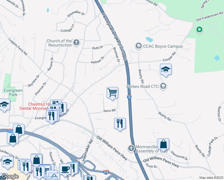 map of restaurants, bars, coffee shops, grocery stores, and more near 2500 Eldo Road in Monroeville