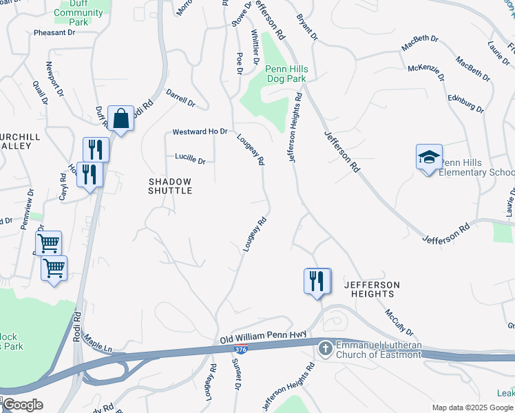 map of restaurants, bars, coffee shops, grocery stores, and more near 626 Lougeay Road in Pittsburgh