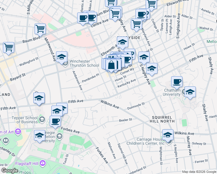 map of restaurants, bars, coffee shops, grocery stores, and more near 926 South Aiken Avenue in Pittsburgh