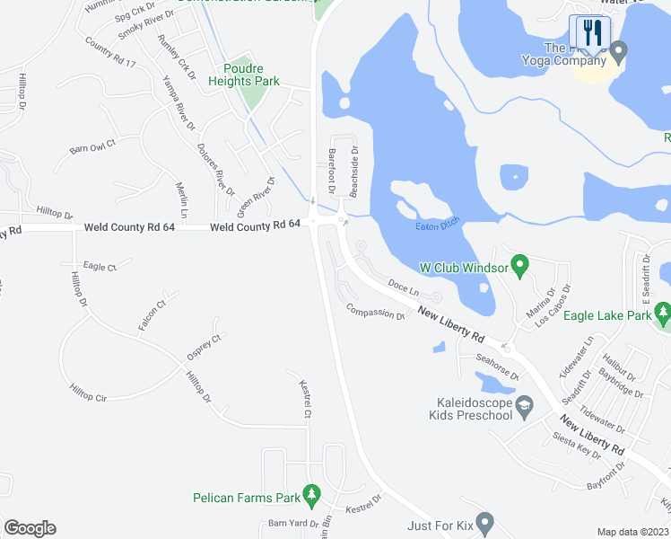 map of restaurants, bars, coffee shops, grocery stores, and more near 801 Compassion Drive in Windsor