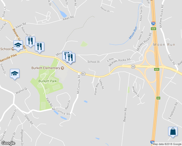 map of restaurants, bars, coffee shops, grocery stores, and more near 5390 Steubenville Pike in McKees Rocks