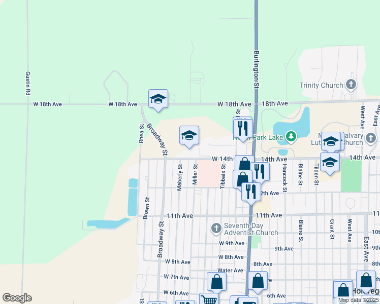 map of restaurants, bars, coffee shops, grocery stores, and more near 412 West 14th Avenue in Holdrege