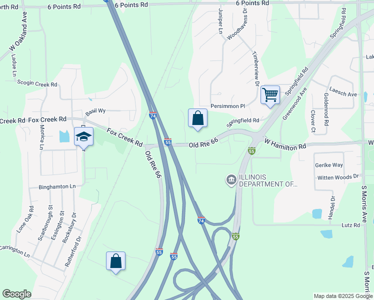 map of restaurants, bars, coffee shops, grocery stores, and more near 2106 Cabintown Road in Bloomington