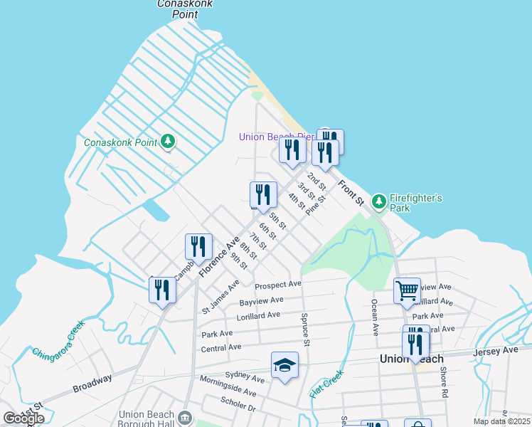 map of restaurants, bars, coffee shops, grocery stores, and more near 610 Florence Avenue in Union Beach