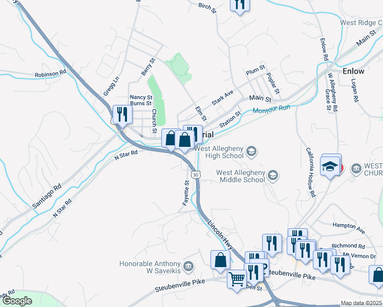 map of restaurants, bars, coffee shops, grocery stores, and more near 390 U.S. 30 in Imperial