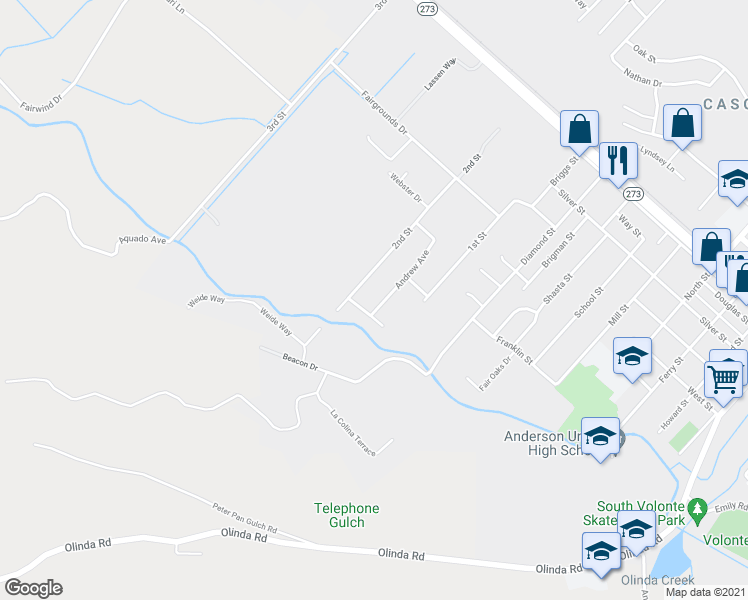 map of restaurants, bars, coffee shops, grocery stores, and more near 1376 Andrew Avenue in Anderson