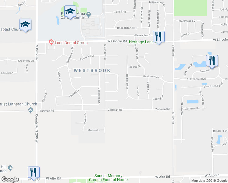 map of restaurants, bars, coffee shops, grocery stores, and more near 1612 Osage Drive South in Kokomo