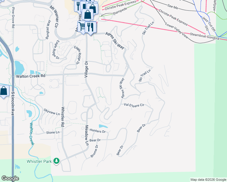 map of restaurants, bars, coffee shops, grocery stores, and more near 3070 Columbine Drive in Steamboat Springs