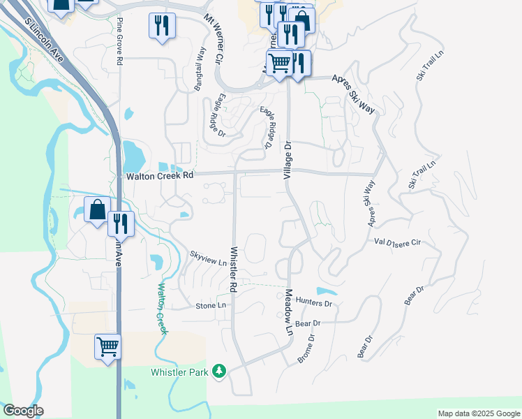 map of restaurants, bars, coffee shops, grocery stores, and more near 1205 Mountain Village Circle in Steamboat Springs