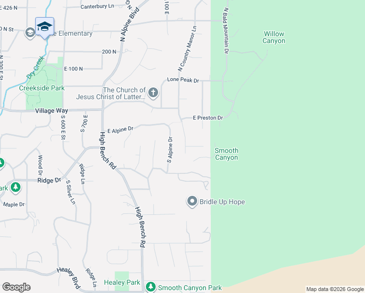 map of restaurants, bars, coffee shops, grocery stores, and more near 278 South Country Manor Lane in Alpine