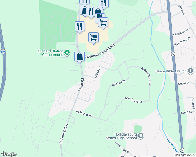 map of restaurants, bars, coffee shops, grocery stores, and more near Pound Ln in Duncansville