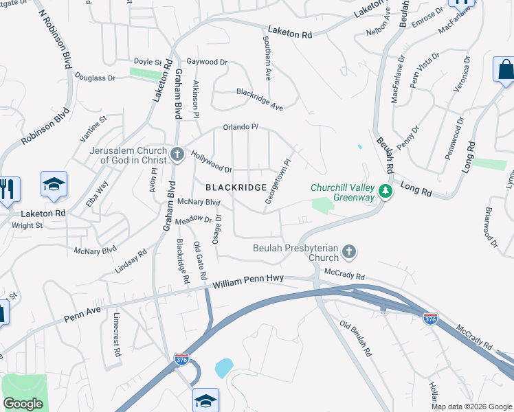 map of restaurants, bars, coffee shops, grocery stores, and more near 2412 Collins Road in Pittsburgh