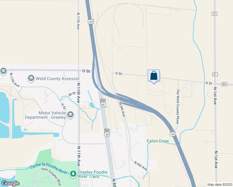 map of restaurants, bars, coffee shops, grocery stores, and more near 1351 North 6th Avenue in Greeley