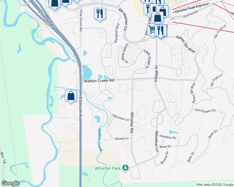 map of restaurants, bars, coffee shops, grocery stores, and more near 1340 Athens Plaza in Steamboat Springs