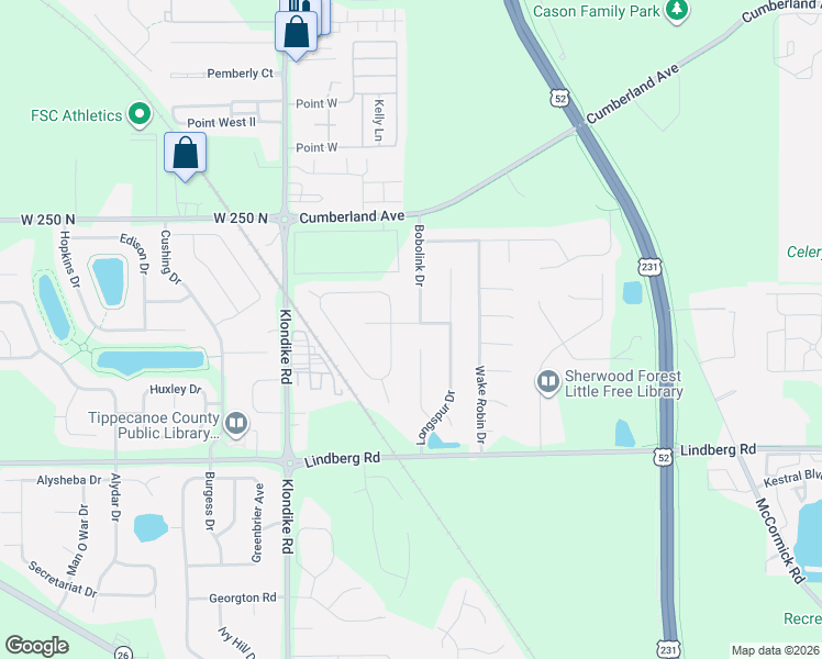 map of restaurants, bars, coffee shops, grocery stores, and more near 2117 Windflower Place in West Lafayette