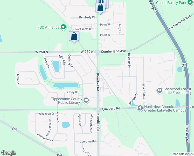 map of restaurants, bars, coffee shops, grocery stores, and more near 3054 Goddard Court in West Lafayette