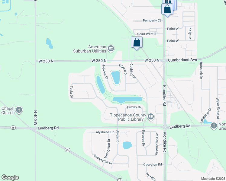 map of restaurants, bars, coffee shops, grocery stores, and more near 2302 Hopkins Drive in West Lafayette