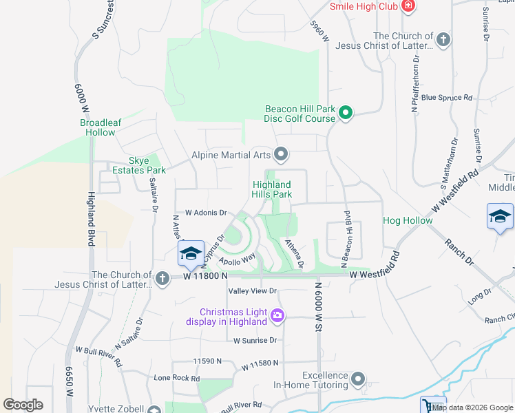 map of restaurants, bars, coffee shops, grocery stores, and more near 11979 North Ithica Drive in Highland