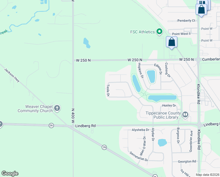 map of restaurants, bars, coffee shops, grocery stores, and more near 3660 Tesla Drive in West Lafayette