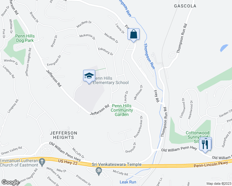 map of restaurants, bars, coffee shops, grocery stores, and more near 404 Macbeth Drive in Pittsburgh