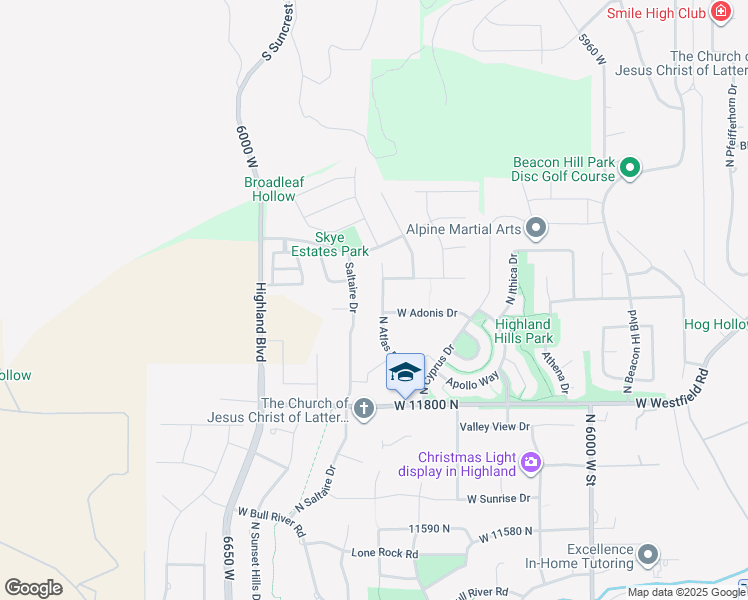 map of restaurants, bars, coffee shops, grocery stores, and more near 12019 North Atlas Drive in Highland
