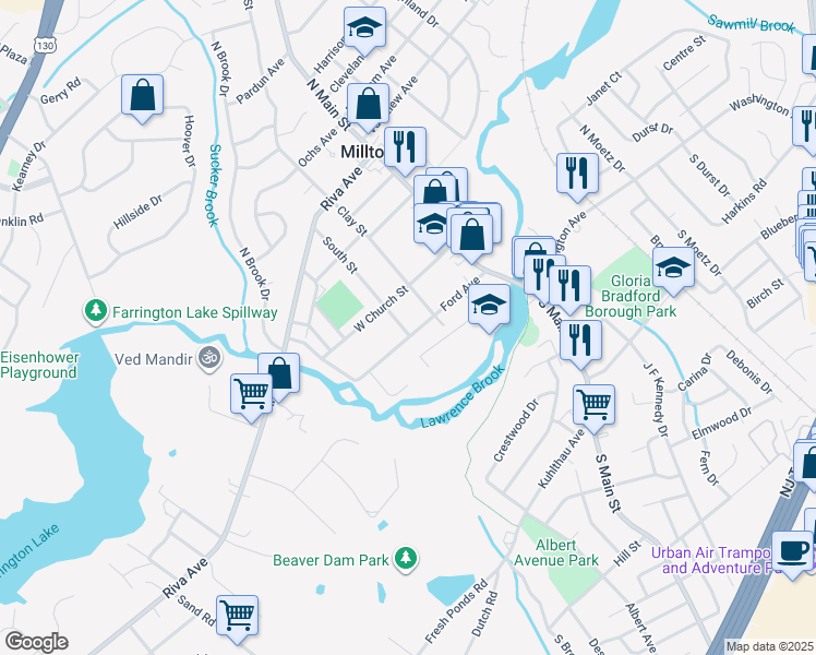 map of restaurants, bars, coffee shops, grocery stores, and more near 13 Clay Street in Milltown
