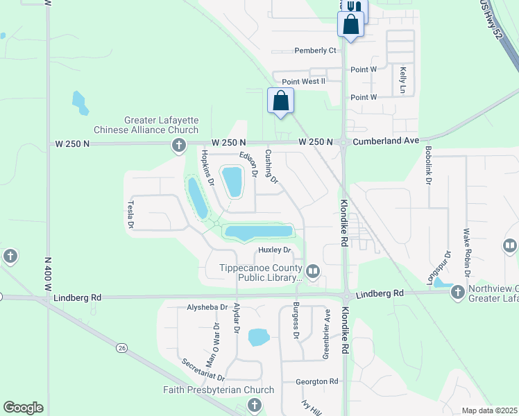 map of restaurants, bars, coffee shops, grocery stores, and more near 3276 Mendel Drive in West Lafayette