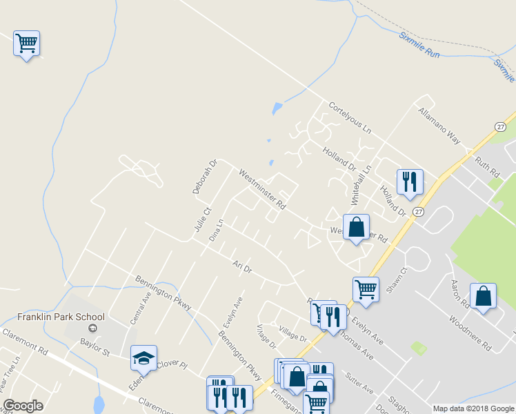 map of restaurants, bars, coffee shops, grocery stores, and more near 31 Edith Place in Franklin Township