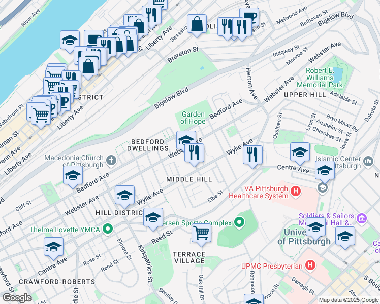 map of restaurants, bars, coffee shops, grocery stores, and more near 631 Watt Street in Pittsburgh