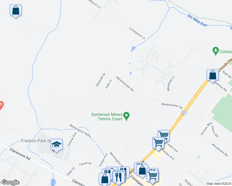 map of restaurants, bars, coffee shops, grocery stores, and more near 7 Edith Drive in Franklin Township