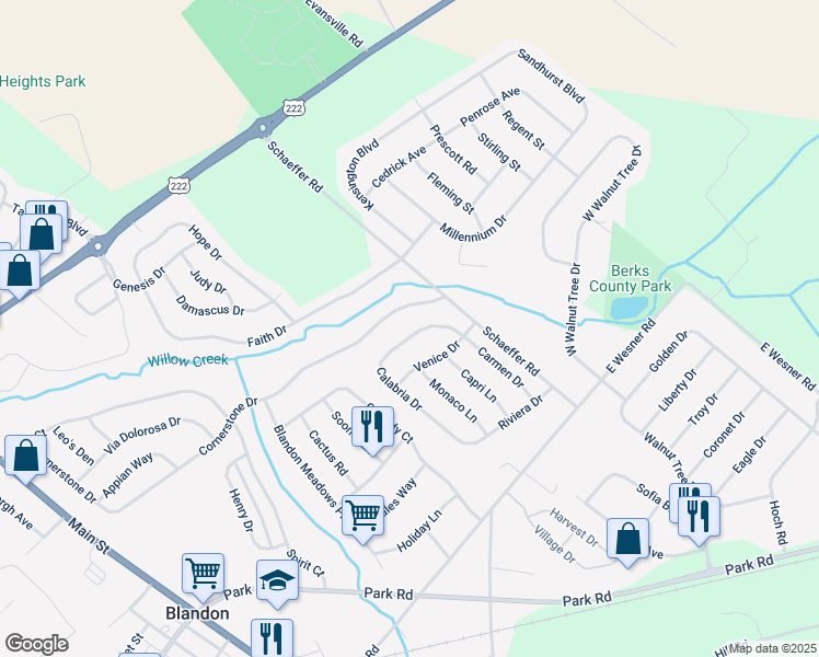 map of restaurants, bars, coffee shops, grocery stores, and more near 510 Calabria Drive in Blandon