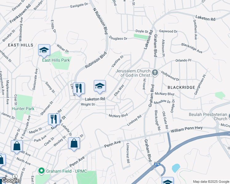 map of restaurants, bars, coffee shops, grocery stores, and more near 2020 Laketon Road in Pittsburgh