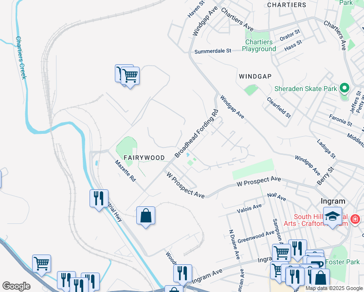 map of restaurants, bars, coffee shops, grocery stores, and more near 133 Cedarwood Place in Pittsburgh