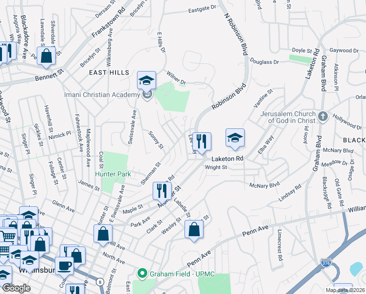 map of restaurants, bars, coffee shops, grocery stores, and more near 1950 Remington Drive in Pittsburgh