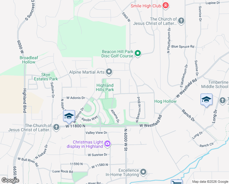 map of restaurants, bars, coffee shops, grocery stores, and more near 12008 North Chamberry Court in Highland