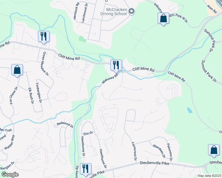 map of restaurants, bars, coffee shops, grocery stores, and more near 288 Mahoney Road in Coraopolis