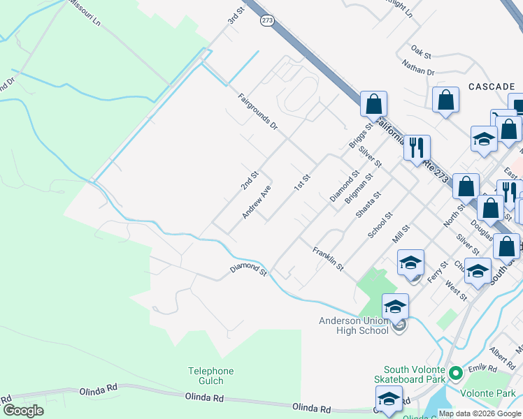 map of restaurants, bars, coffee shops, grocery stores, and more near 1496 Andrew Avenue in Anderson
